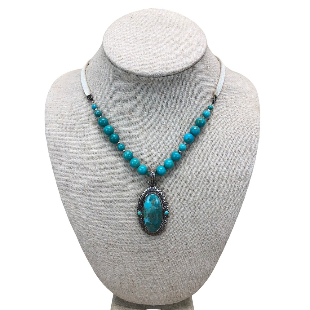 BARSE Turquoise Choker Necklace 925  Silver Beaded Boho Pendant